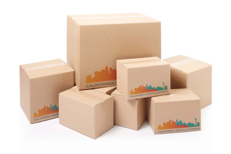 Cardboard boxes stack isolated on white, clipping path