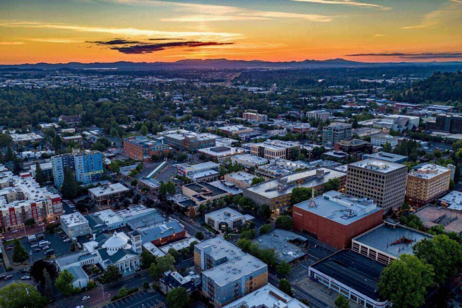 View of Eugene, Oregon, at sunset