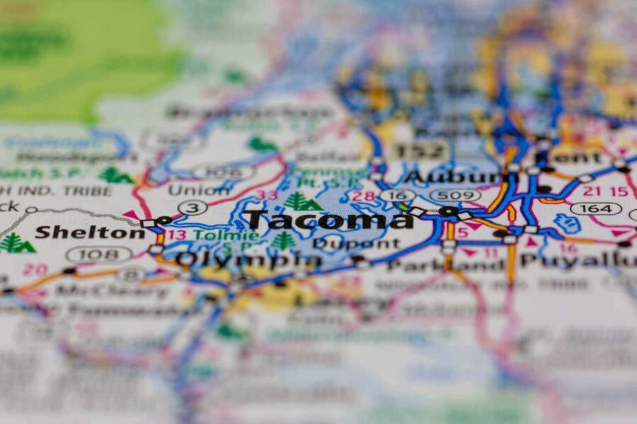 Tacoma Washington State on the map of USA