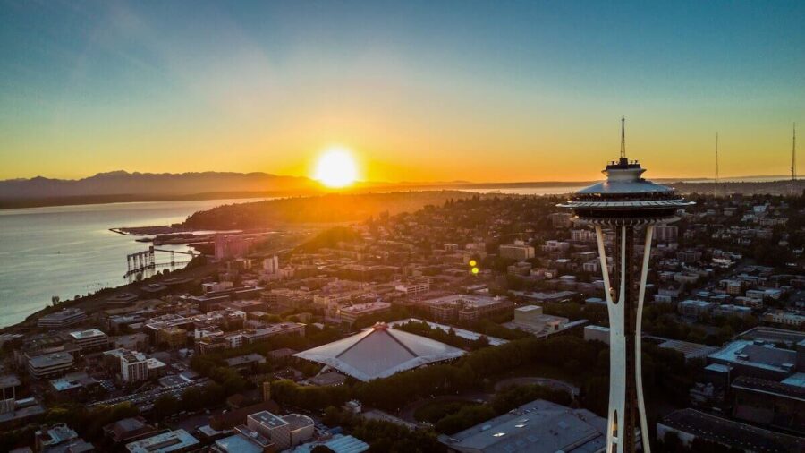 View of Seattle, WA, at sunset