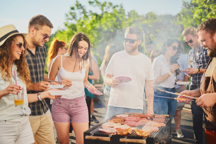 Group of people barbequing